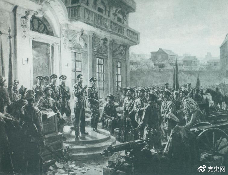 1927年8月1日，南昌起義爆發(fā),標(biāo)志著中國(guó)共產(chǎn)黨獨(dú)立領(lǐng)導(dǎo)革命戰(zhàn)爭(zhēng)、創(chuàng)建人民軍隊(duì)和武裝奪取政權(quán)的開端，開啟了中國(guó)革命新紀(jì)元。這是《八一起義》油畫。
